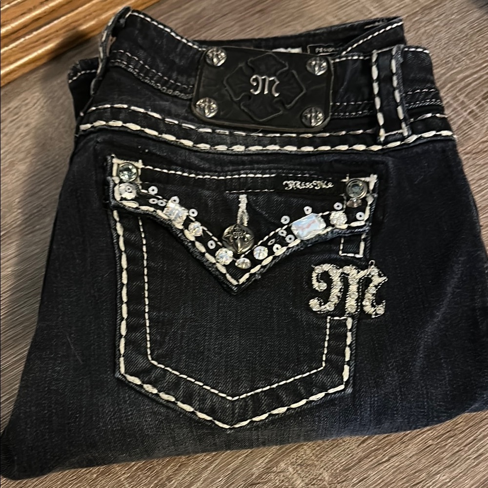 Miss Me Black Denim Jeans with Embellished Pockets